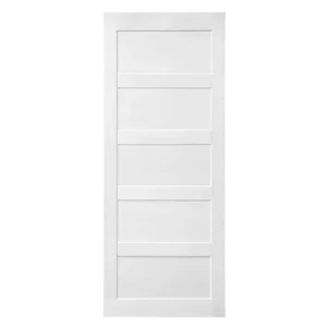 ELF 30" x 80" Five Grid Real Primed Door Slab + 6.6FT Barn Door Sliding Hardware + Adjustable Floor Guider + Pull Handle, DIY Unfinished Paneled Door, Modern Interior Barn Door, Moisture-proof