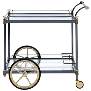 ACME Cyrus Serving Cart, Black/Gold & Clear Glass