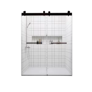 Frameless Double Sliding Shower, 57" - 60" Width, 79" Height, 3/8" (10 mm) Clear Tempered Glass, , Designed for Smooth Door Closing With Upgraded Crashproof System Technology Matte Black Finish