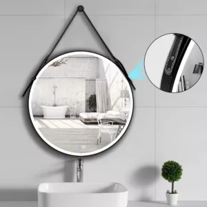 24 in. W x 24 in. H Round Aluminum Framed LED Light with Anti-Fog Wall Mount Bathroom Vanity Mirror in Black
