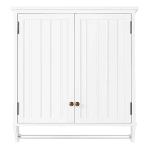 27 in. W Shelf Wall Cabinet with Towel Rod and 2 Doors in White