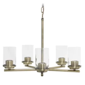 Modern 5-Light Metal Hanging Chandelier with Yellow Finish and Clear Glass Shade For Indoor