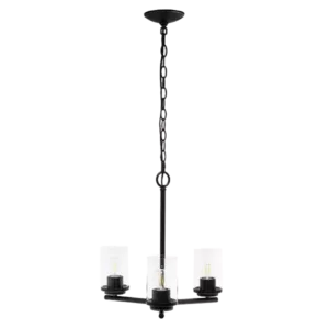 15"L x 15"W Modern 3-Light Metal Hanging Chandelier with Matt Black Finish and  Clear Glass Shade For Indoor