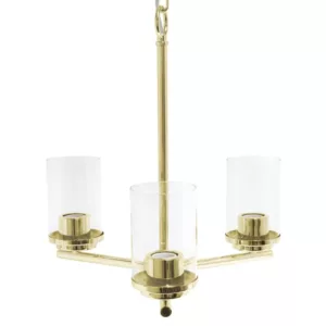 15"L x 15"W Modern 3-Light Metal Hanging Chandelier with Gold Finish and  Clear Glass Shade For Indoor