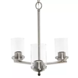 15"L x 15"W Modern 3-Light Metal Hanging Chandelier with Brushed Nickel Finish and Clear Glass Shade For Indoor