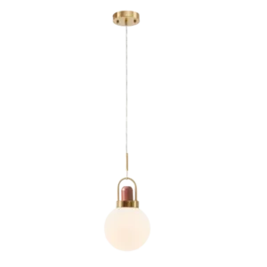 Single Light Gold Langston Pendant with White Glass Shade For Indoor