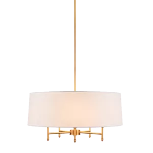 5-Light Gold Chandelier Light with White Drum Shade For Indoor