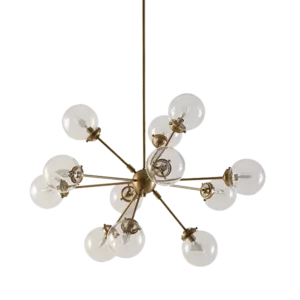 12-Light Metal Black Modern Stupnik Dandelion Chandelier with Sphere Globle Clear Glass Shades for Dining Room