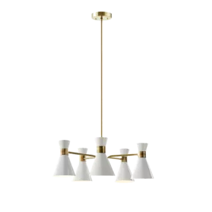 Adjustable Century Chandelier - Antique Brass/White, 5 Bulbs For Indoor