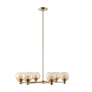 6-light Gold Glass Globe Chandelier with Adjustable Height For Indoor