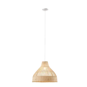 16.25H x 19.75W Bell Shaped Pendant with Bamboo Shade For Indoor