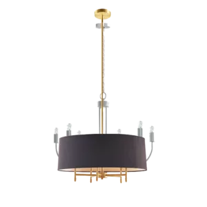 24W x 24L Gold Color 5-Light Black Drum Shade Chandelier With Adjustable Height For Indoor