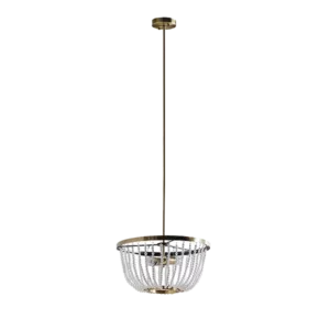 17W x 17L Antique Brass 2-Light Beaded Chandelier with White Shade and Adjustable Height For Indoor