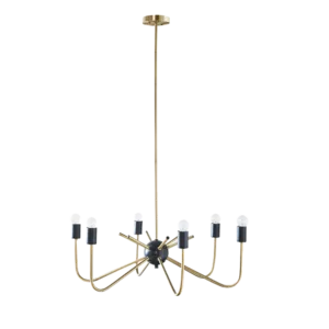 Black and Gold 6-Light Metal Hanging Chandelier with Adjustable Height For Indoor