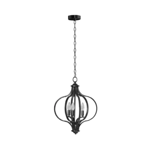 Matt Black Metal 3-Light Chandelier with Adjustable Chain For Indoor