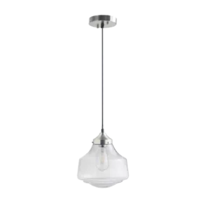 Bell-Shaped Glass Pendant Light with Clear Glass Shade and Gray Finish For Indoor