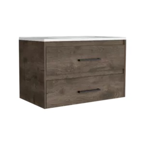 DEPOT E-SHOP Cardova Floating Vanity Bathroom with 2-Drawers, Dark Brown and White