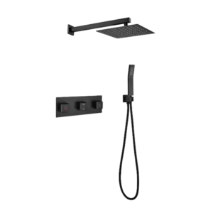 10-Inch Matte Black Full Body Shower System with Body Jets, Round Rainfall Shower Head, Handheld Shower