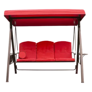 3-Seat Outdoor Patio Steel Frame Swing Chair with Adjustable Tilt Canopy in Red