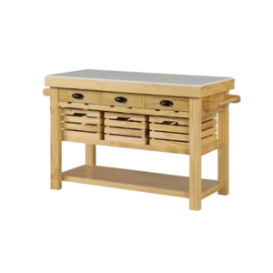 ACME Grovaam Kitchen Island, Marble & Natural Finish