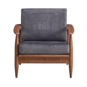 Modern Charcoal Fabric Accent Chair of Wooden Frame & Legs  With Brown Finish Ideal For  Living Room Bedroom.