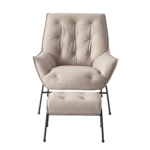 Modern Khaki Leather Accent Chair & Ottoman of metal Frame & Legs Ideal For Living Room Bedroom.