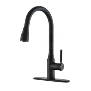Matte Black Single-Handle Pull-down Deck Mount Kitchen Sink Faucet with Three-Function Sprayhead