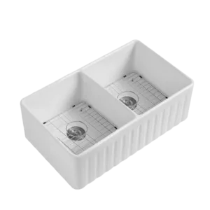 33 in. Double Bowl Two-Side Kitchen Sink with Grid and Strainer