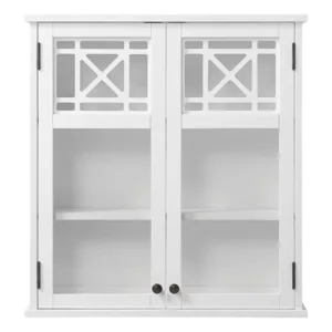 Wooden 27"W x 29"H Wall Mounted Bath Storage Cabinet with Glass Cabinet Doors in White Color