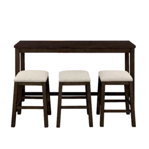 Modern Brown 4 Pieces Counter Height Table with Fabric Padded Stools, Rustic Bar Dining Set with Socket For Multipurpose Dining Room