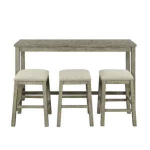 Modern Grey 4 Pieces Counter Height Table with Fabric Padded Stools, Rustic Bar Dining Set with Socket For Multipurpose Dining Room