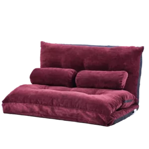 Metal frame Burgundy Adjustable Folding Futon Sofa For Reading , Sleeping, Video Gaming with Two Pillows
