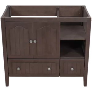 36" Bathroom Vanity Base Only, Solid Wood Frame and MDF Boards, Brown
