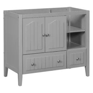 36" Bathroom Vanity Base Only, Solid Wood Frame and MDF Boards, Gray