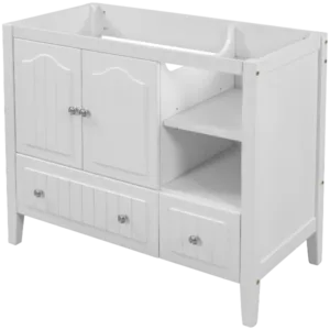 36" Bathroom Vanity Base Only, Solid Wood Frame and MDF Boards, White