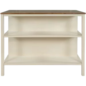 TOPMAX Solid Wood Rustic 45" Stationary Kitchen Island, Rubber Wood Butcher Block Dining Table Prep Table with 2 Open Shelves for Small Places,Walnut+Cream White