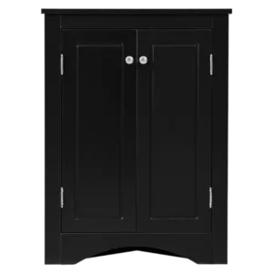Black Triangle Bathroom Storage Cabinet with Adjustable Shelves, Freestanding Floor Cabinet for Home Kitchen