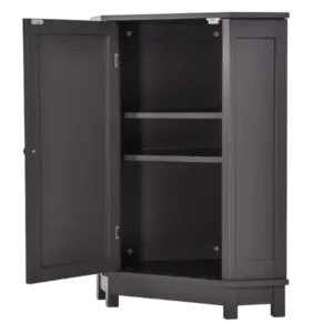 Bathroom Cabinet Triangle Corner Storage Cabinet with Adjustable Shelf Modern Style MDF Board, Black Brown