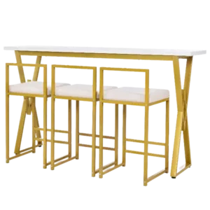 Modern Gold 4 Piece Dining Set Rectangular Table With 3 Padded Stools of Metal Frame For Dining Room