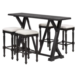 Modern Black 5-Piece Dining Set With Console Table of Trestle Legs and 4 Stools Perfect for Small Spaces