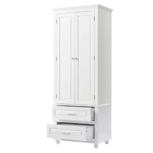 Tall Storage Cabinet with Two Drawers for Bathroom/Office, White