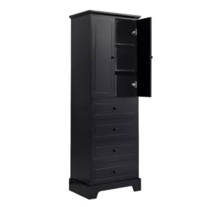 Storage Cabinet with 2 Doors and 4 Drawers for Bathroom, Office, Adjustable Shelf, MDF Board with Painted Finish, Black