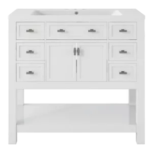 36'' Bathroom Vanity without Top Sink, White Cabinet only, Modern Bathroom Storage Cabinet with 2 Soft Closing Doors and 6 Drawers (NOT INCLUDE BATHROOM VANITY SINK)