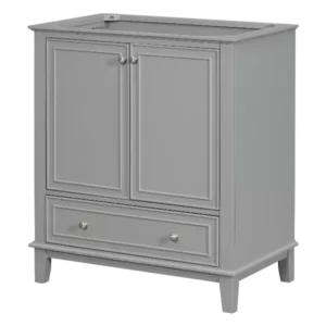 30" Bathroom Vanity without Sink, Base Only, Multi-functional Bathroom Cabinet with Doors and Drawer, Solid Frame and MDF Board, Gray