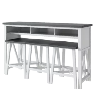 Modern White And Gray 4 Piece Dining Set Rectangular Table with 3 Stools for Small Places