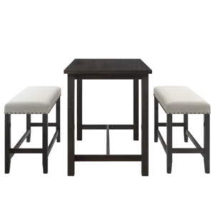 Modern Espresso+Beige 3 Pieces Rectangular Dining Table Set with 2 Upholstered Benches for Small Places