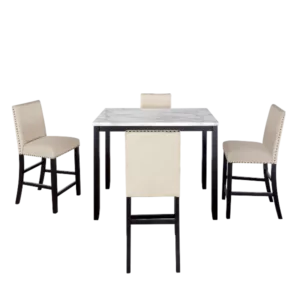 Modern Beige 5 Piece Rectangular Dining Set with Matching Chairs and Marble Veneer  for Dining Room