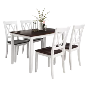 Modern White+Cherry 5-Piece Rectangular Dining Table Set  of Wood With 4 Upholstery Chairs For Dining Room