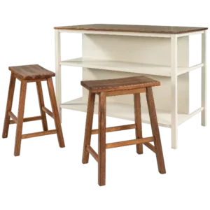 Modern Walnut+Cream White 3-Piece Rectangular Dining Set of Solid Wood With 2 Open Shelves Kitchen Table and 2 Chairs For Dining Room