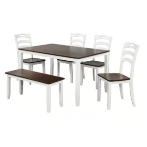 Moden Ivory and Cherry 6 Piece Dining Table Set with 4 Upholstery Chair Waterproof Coat And Bench For Dining Room